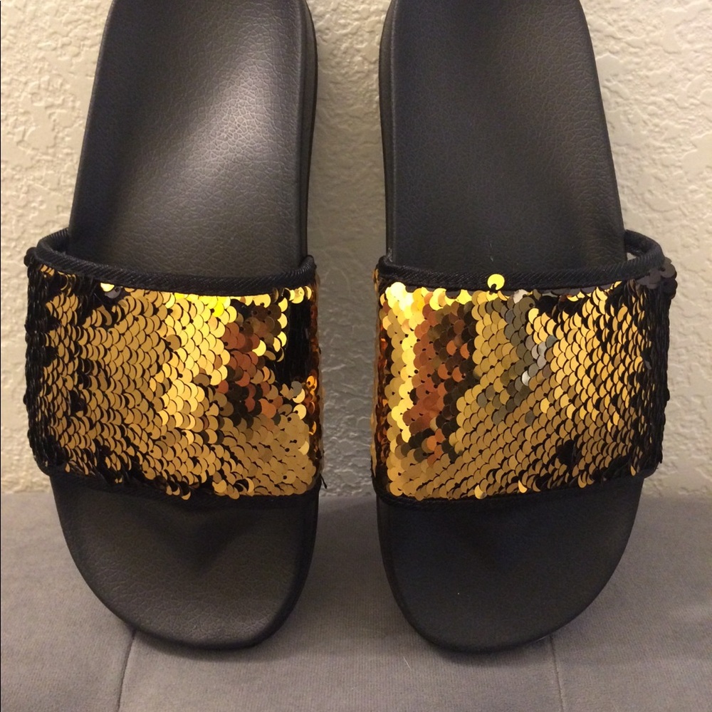 Sandals-sequin flat slides with free gift. NWOT